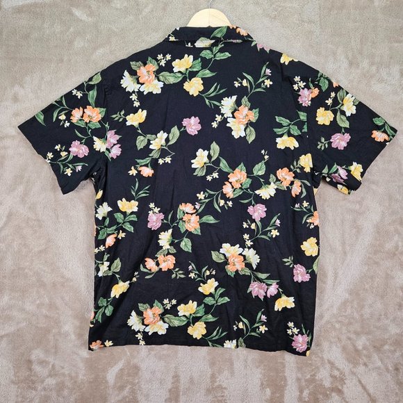 Old Navy Floral Linen Blend Camp Shirt Button-Down Mens Sz XL Short Sleeve Black - Picture 2 of 10